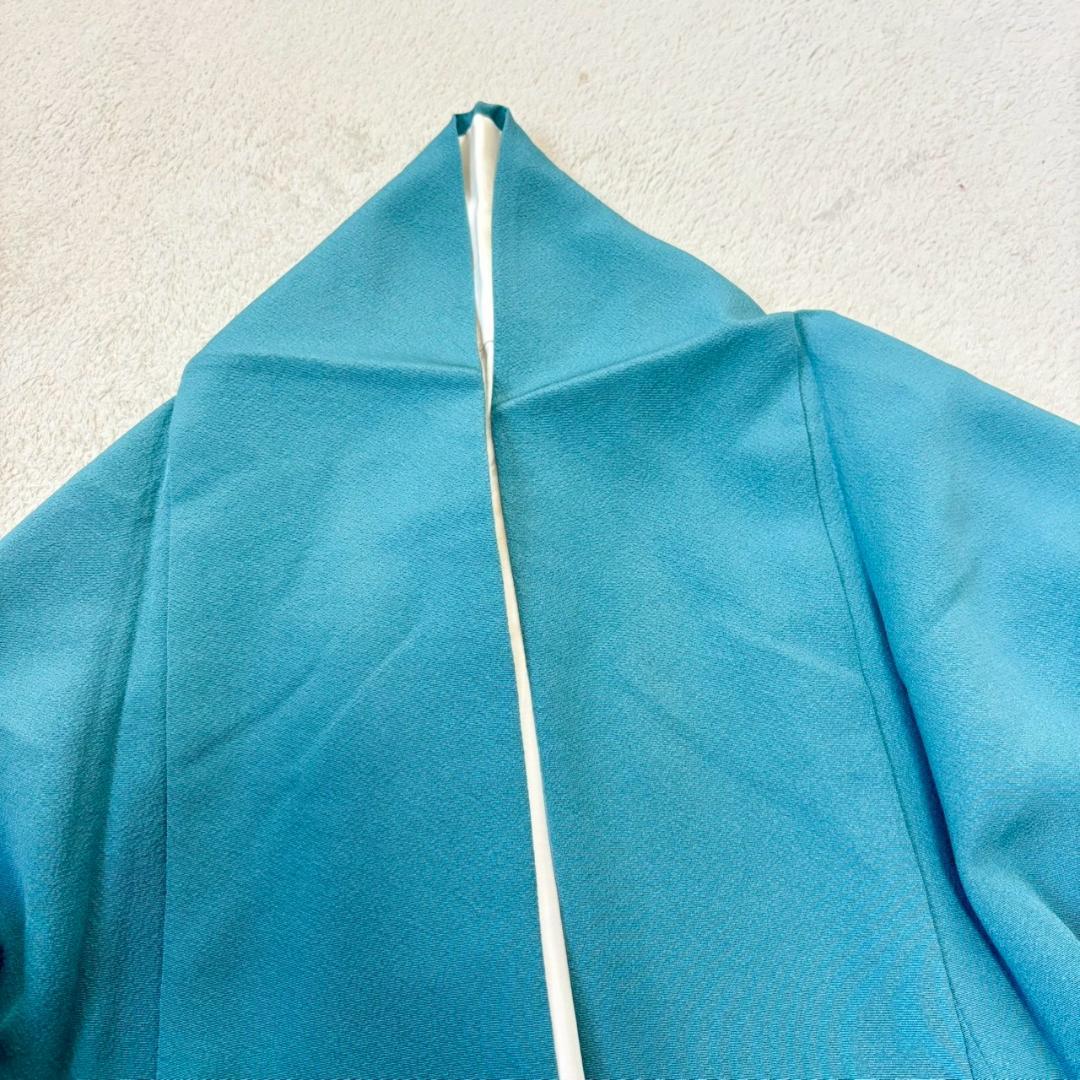 人気色 色無地 納戸色 一つ紋 正絹 広襟 袷 裄64 IS1062