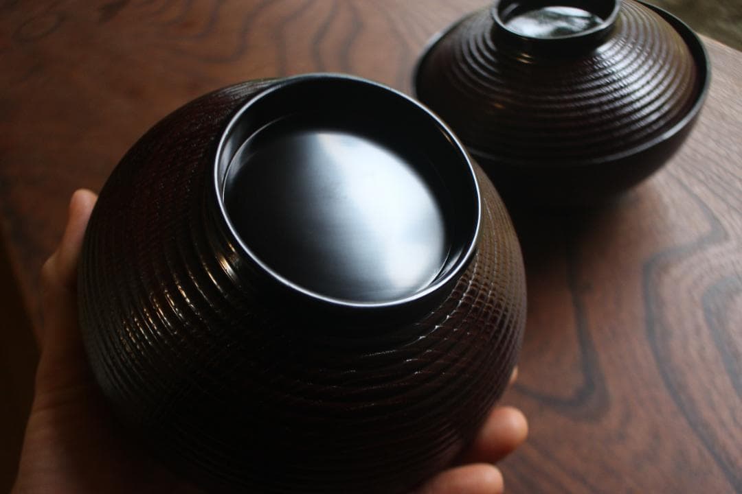 デッドストック！風情ある千筋糸目に極上宝船蒔絵の映える煮物椀2点（検輪島塗雑煮椀