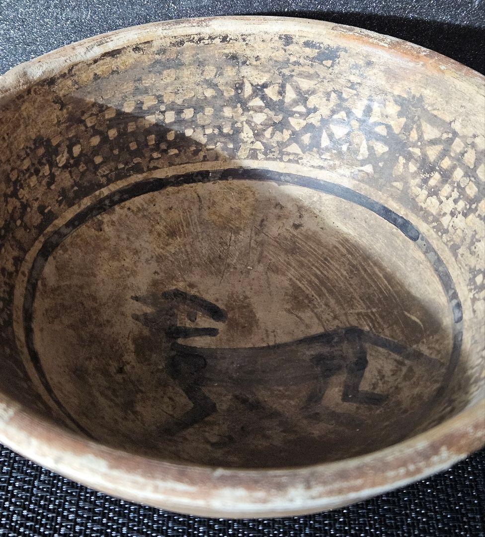 古代マヤ文明❗】彩色　犬の図　半球形鉢　出土品　コレクター蔵品　古代土器　古陶器