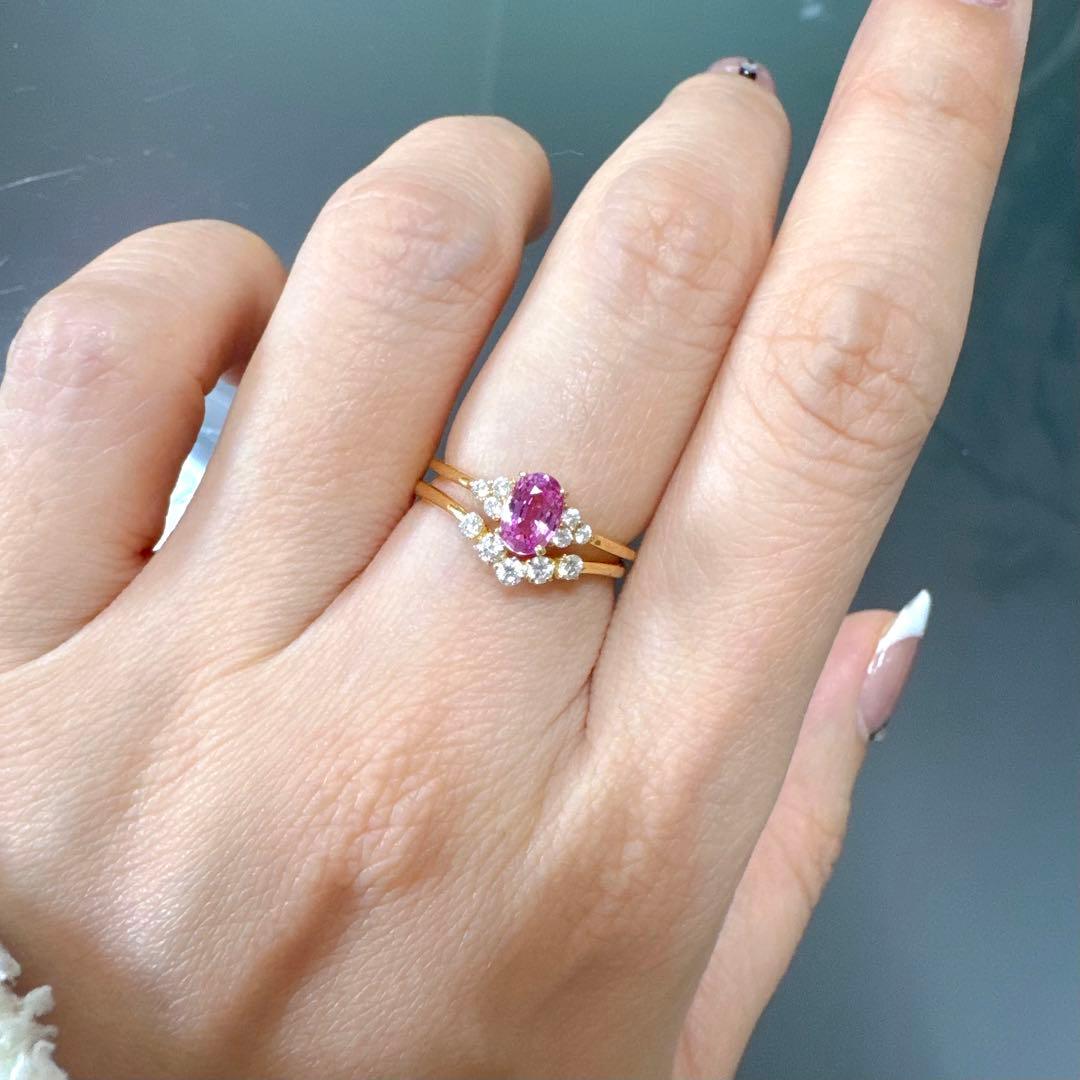 k18金イエローゴールドリング　指輪　ピンクサファイア0.63ct ダイヤモンド