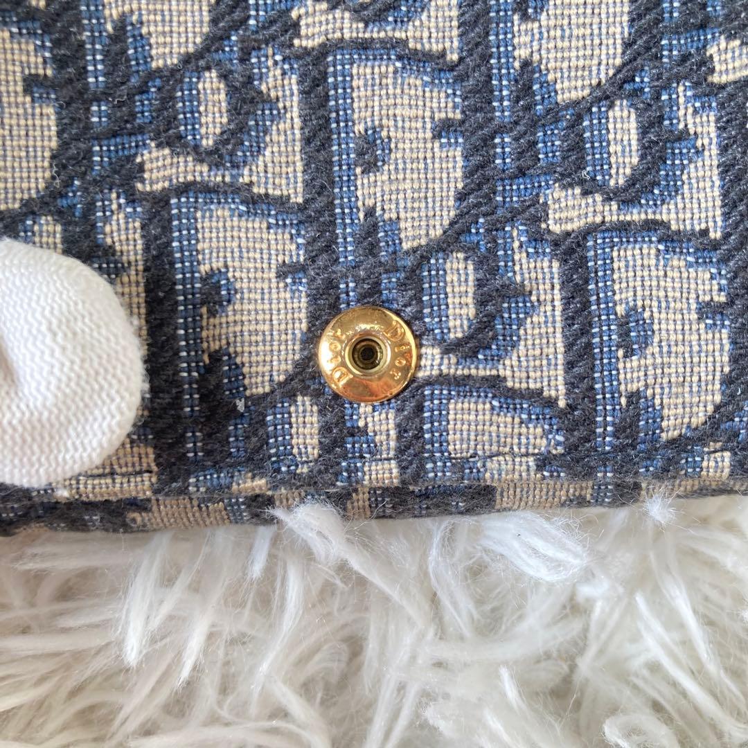 【美品】Dior ディオール オブリーク 三つ折り財布 キャンバス　ネイビー