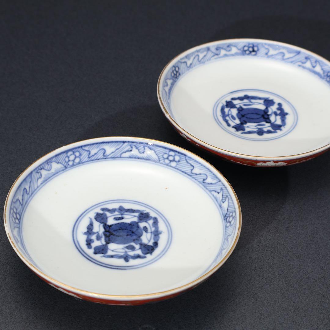 伊万里赤絵野菜図煮物碗2客　色絵　古伊万里　骨董　蓋物　R1361w3B2