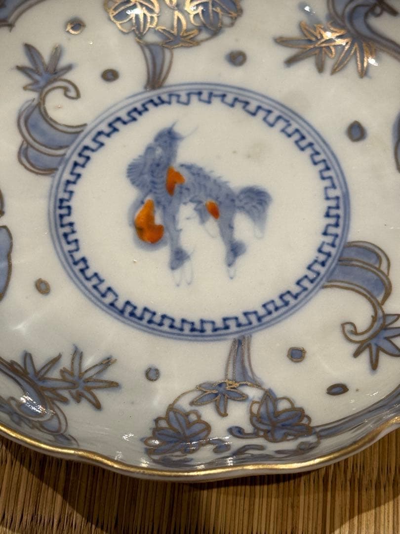 明治時代 古伊万里 染付 金彩 麒麟 宝珠 唐草文 向付 10客 小皿