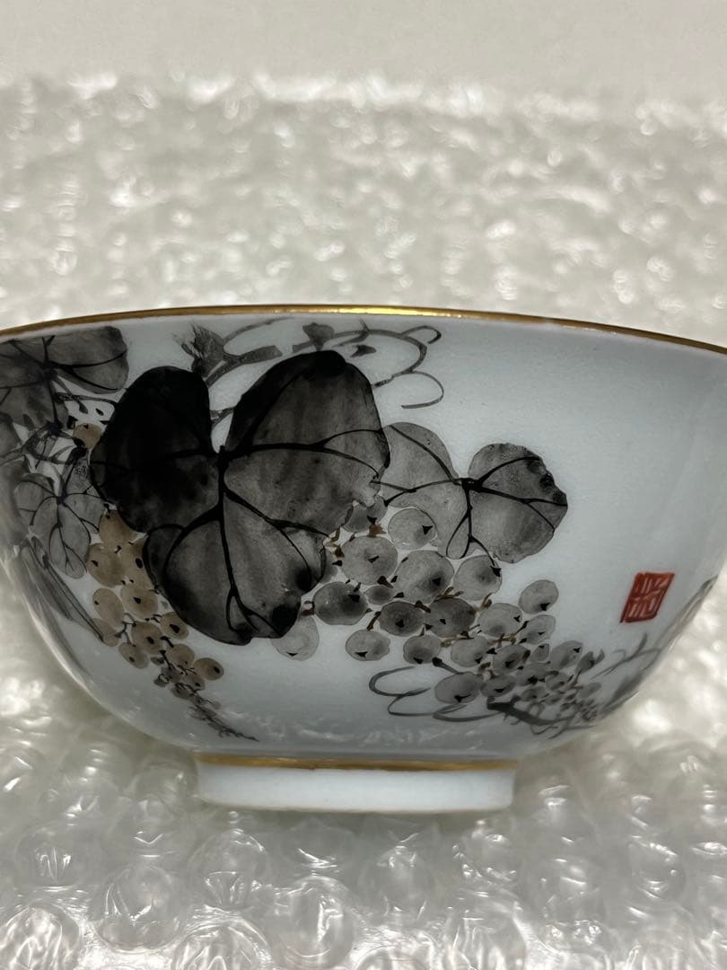 H*o様 茶碗　蓋付　磁器金彩墨絵　幹山精製