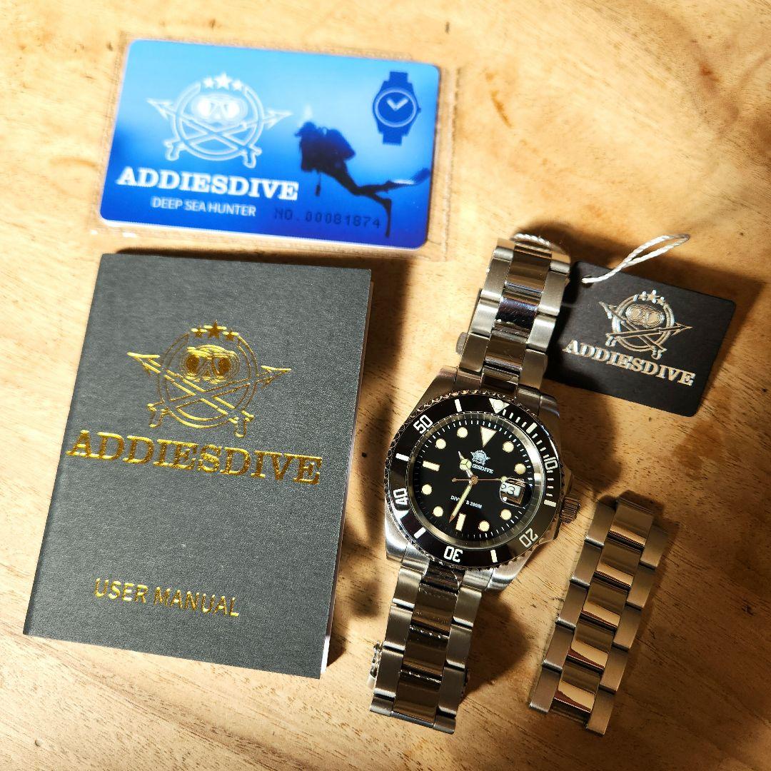 【ADDIESDIVE】ダイバーズ200M【黒】日本製クォーツムーブメント稼働品