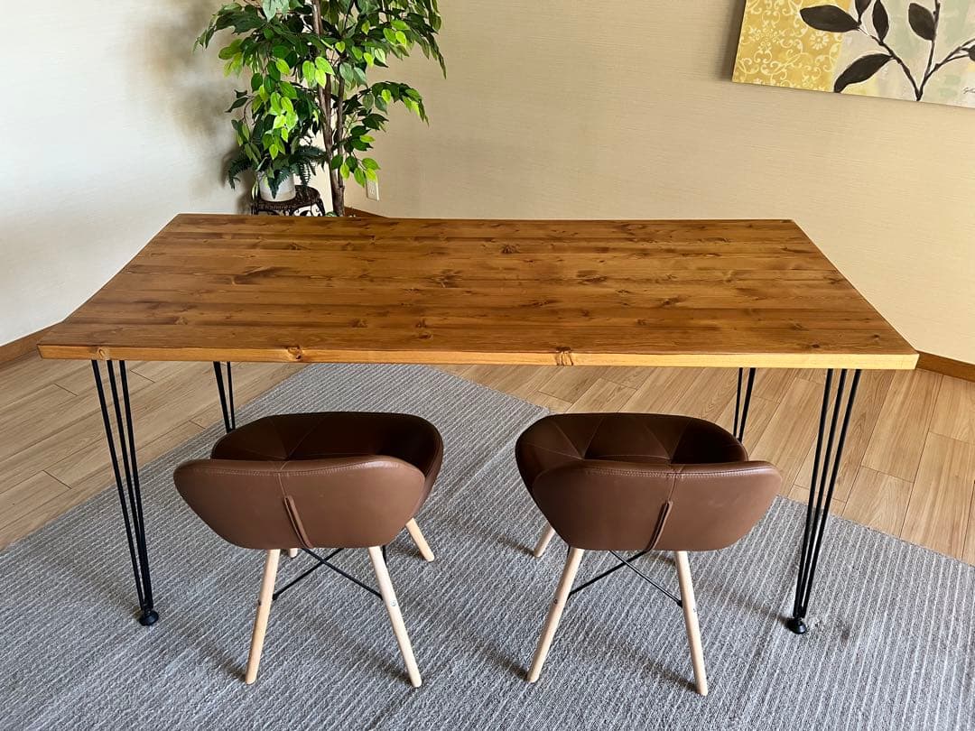 【渋谷区引き取り限定】幅160 LOWYA 無垢材 ダイニングテーブル　イス二脚