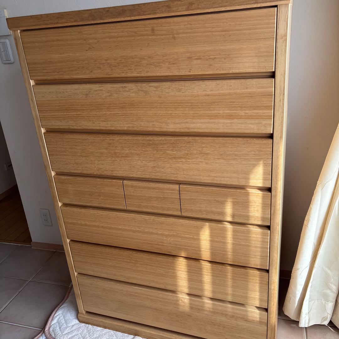 ナチュラルウッドの木製チェスト 6引き出し