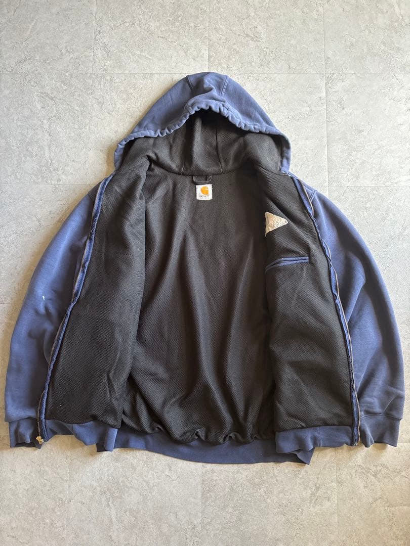 しょう様carhartt ジップパーカー 裏地サーマル 企業系刺繍 ネイビー