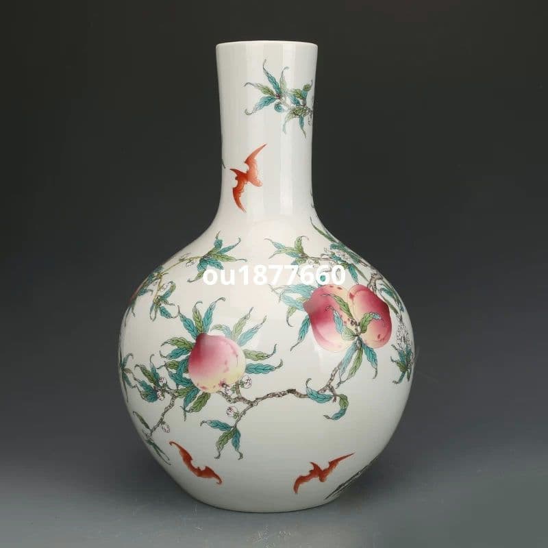 清乾隆粉彩福寿九桃天球瓶 景徳鎮 陶磁器 装飾品 現代工芸品 美術品 置物