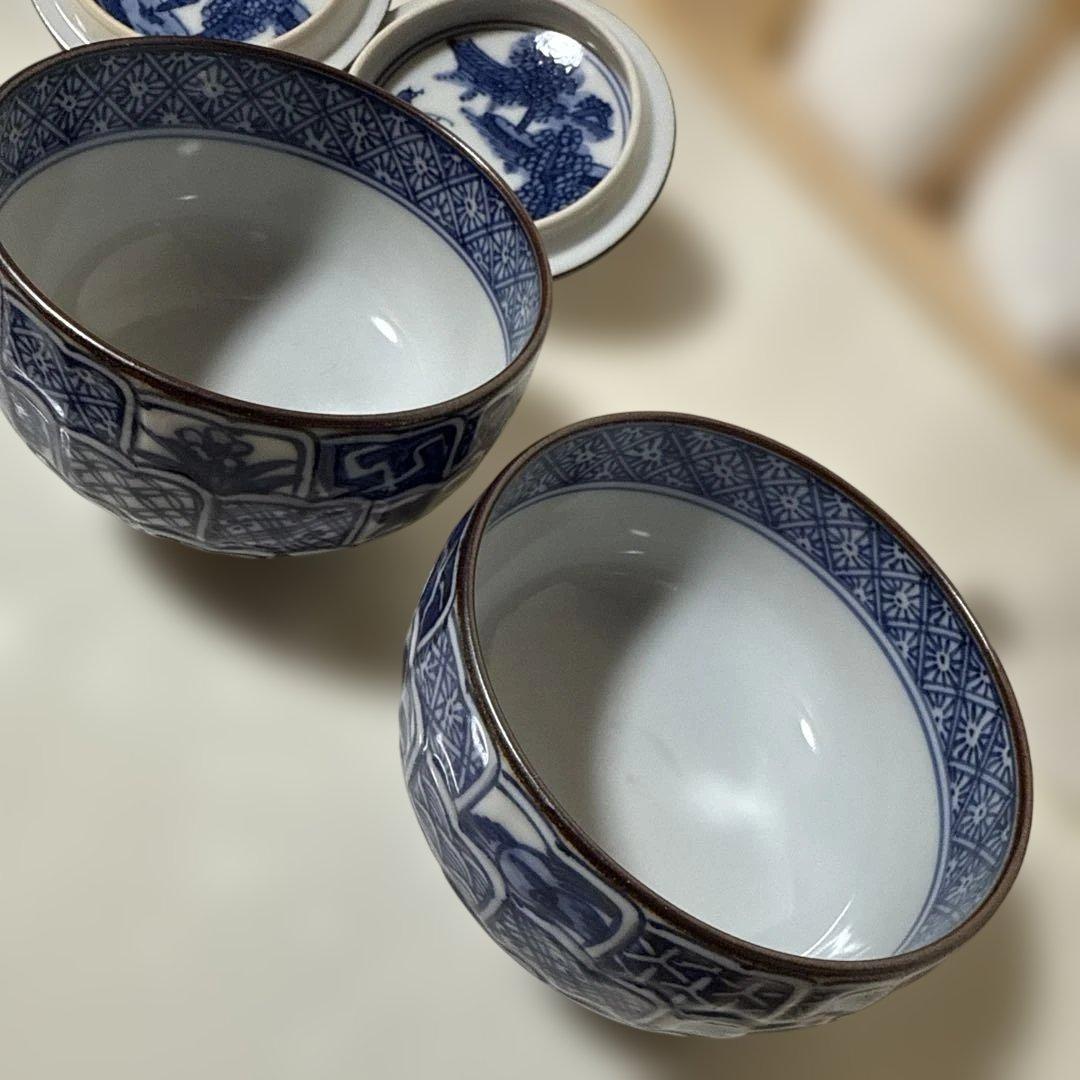 未使用 清水焼 京焼 平安壹楽造 湯呑み 蓋付 5客組 染