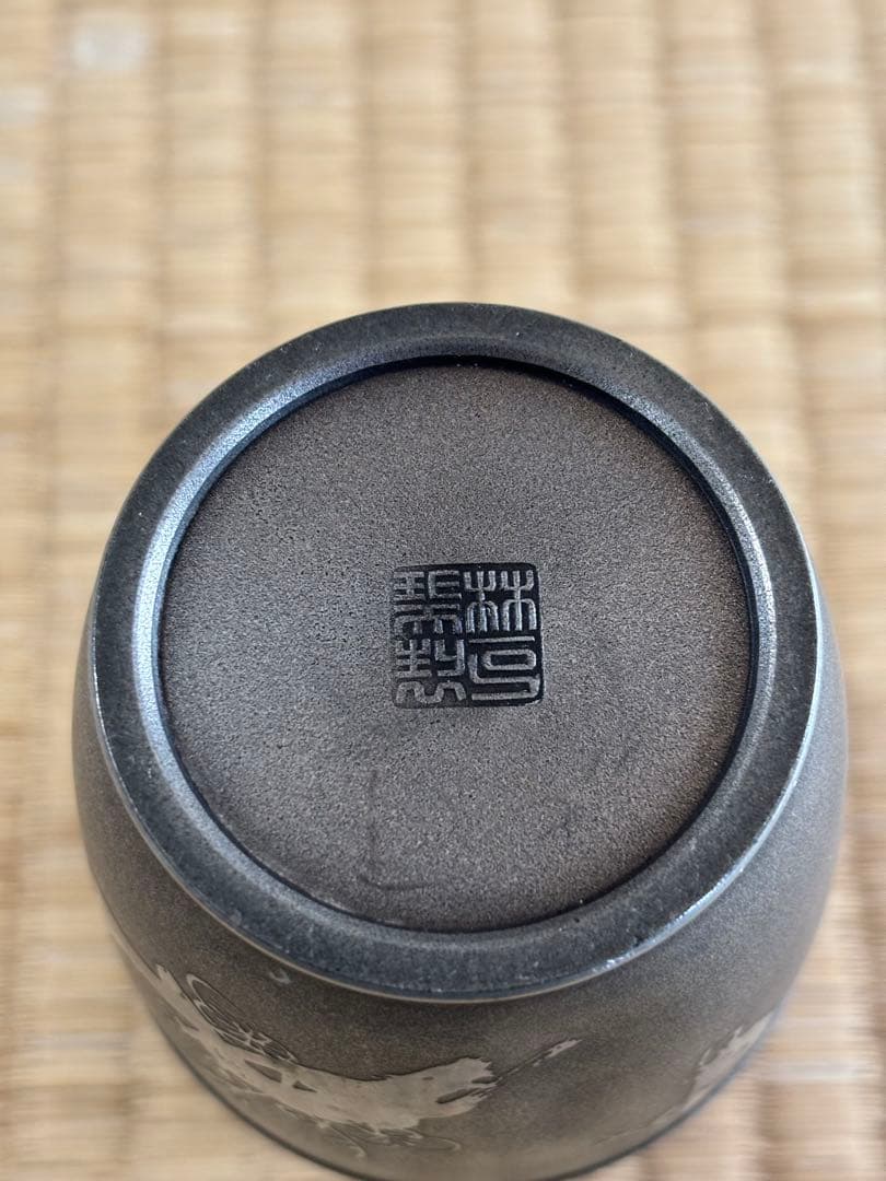 煎茶道具 錫製 林亭瑞製 茶入 茶心壺 細かい装飾 286g 幅7×高10