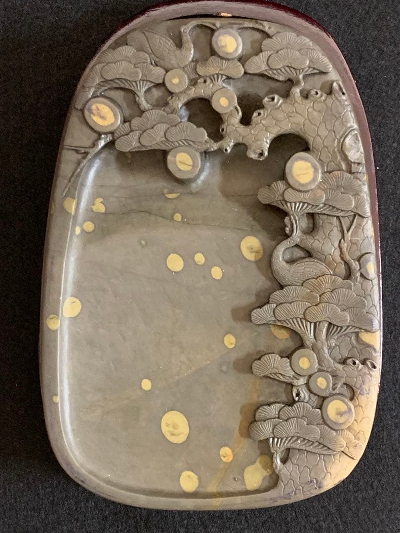 端渓名硯　中国硯　木箱入り　石目高級硯石　石筋模様　石眼多数　超希少品　蛍石