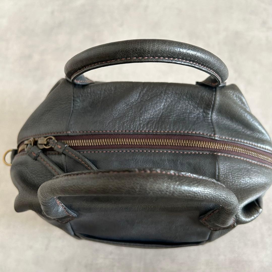 美品ゲンテン ショルダーバッグ 2way 山羊革 ゴートスキン ヌメボストン