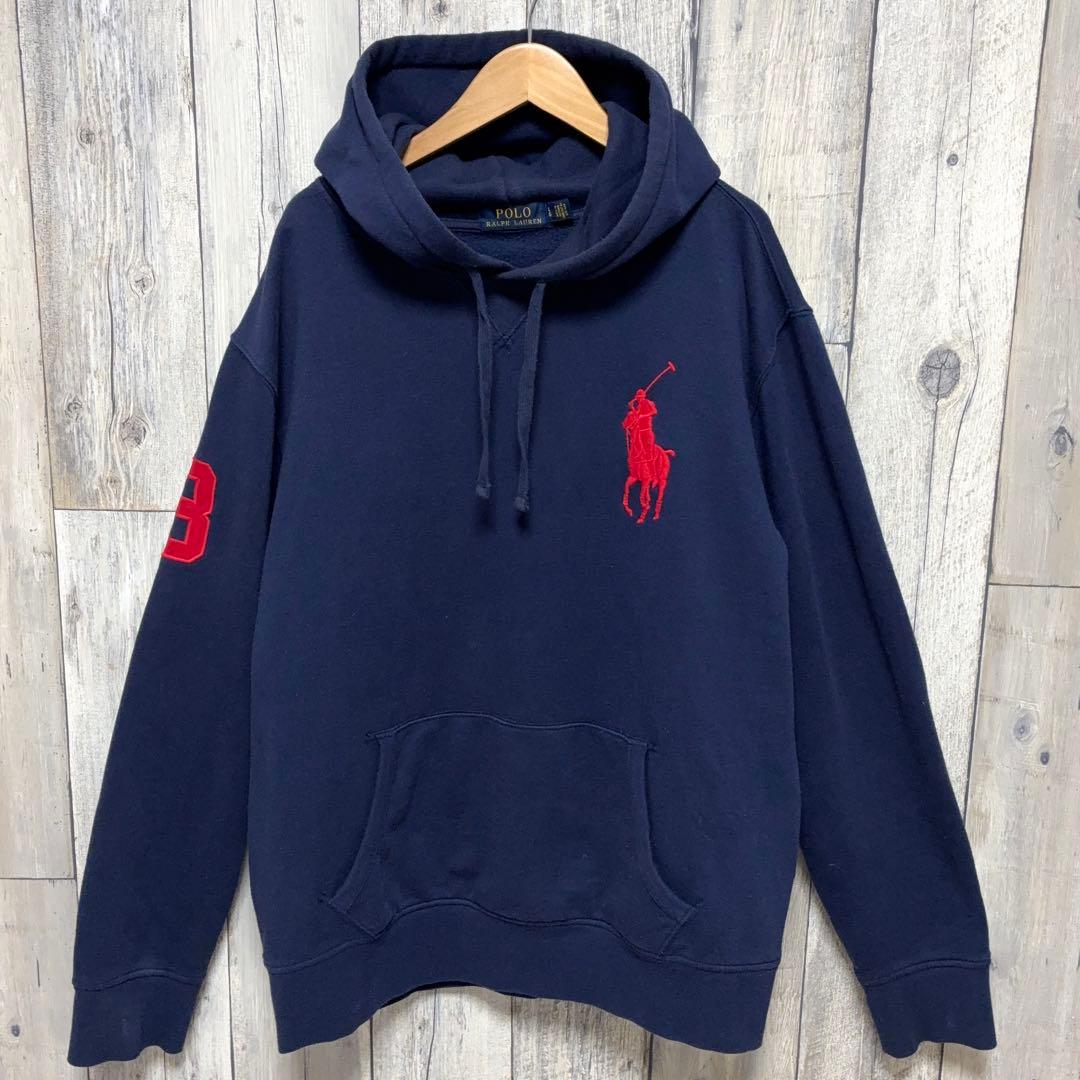 ポロ ラルフローレン ビッグポニー刺繍 プルオーバー パーカー ネイビー L