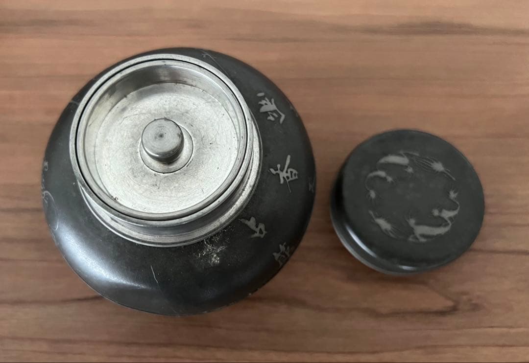 銅製 建水 茶こぼし・錫製茶入 美奈登製/錫茶托 5客セット