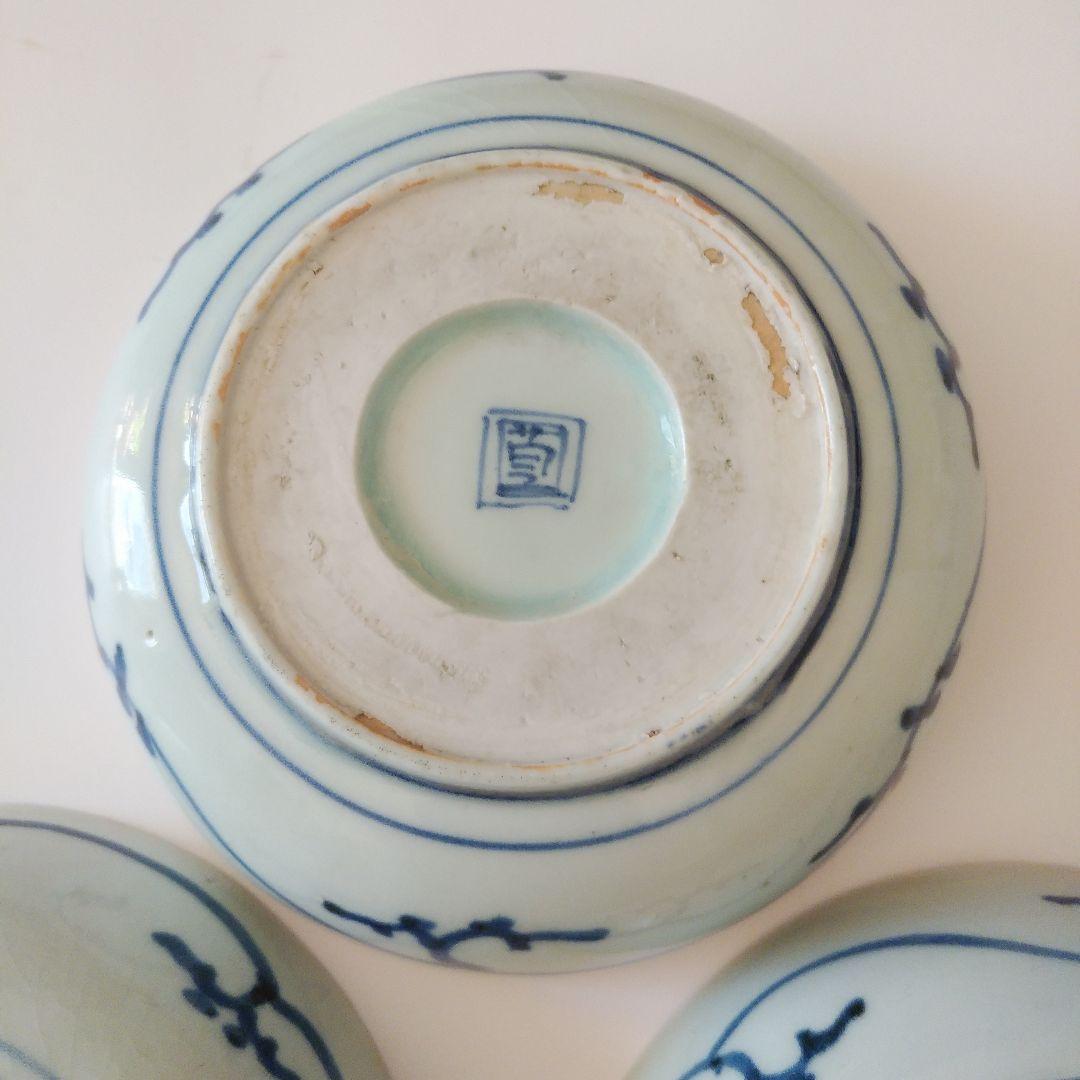 古伊万里 染付 蛸唐草文皿 三客 なます皿 くらわんか 筒江窯 アンティーク