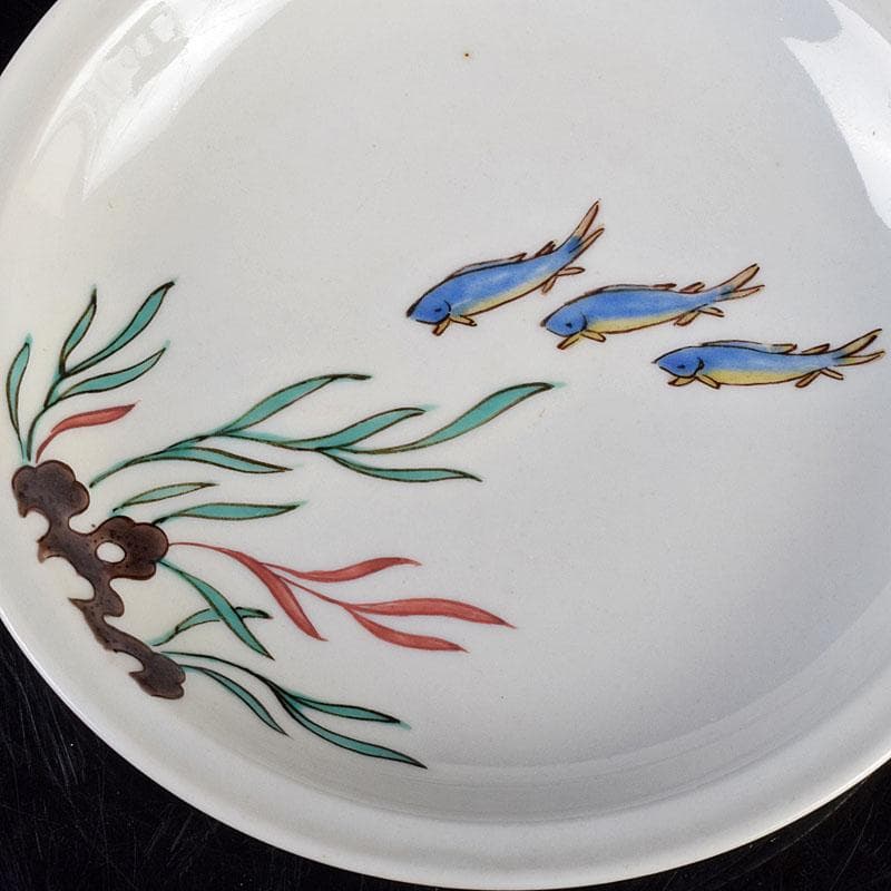 九谷焼 初代徳田八十吉造 古九谷写 絵変中皿 五客二組 共箱 F R9208B