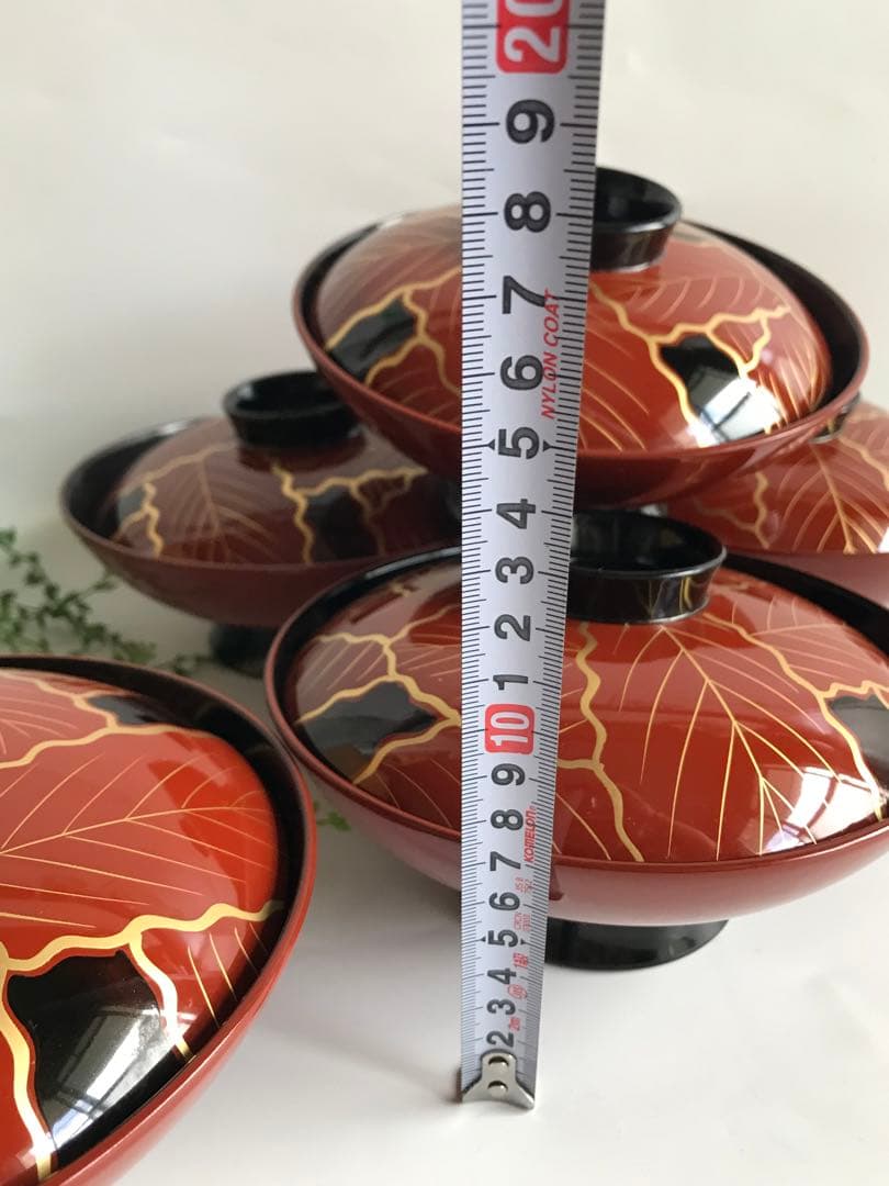 輪島塗 木製 柏葉尽蒔絵 縁起 大椀 5客