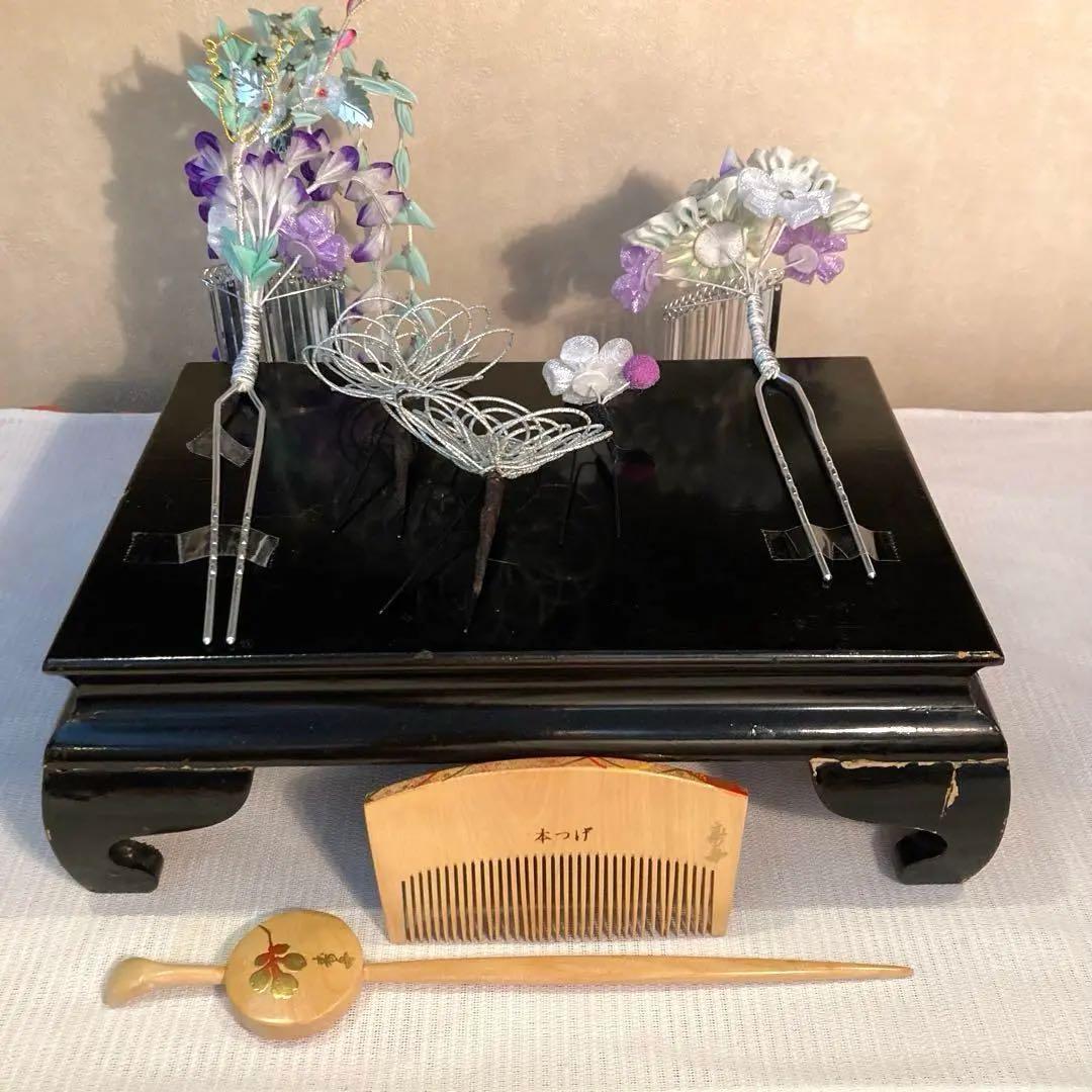 美しアンティーク　藤下がり　花簪　櫛平打ち簪　Uピン水引簪　選べる鹿の子ちんころ