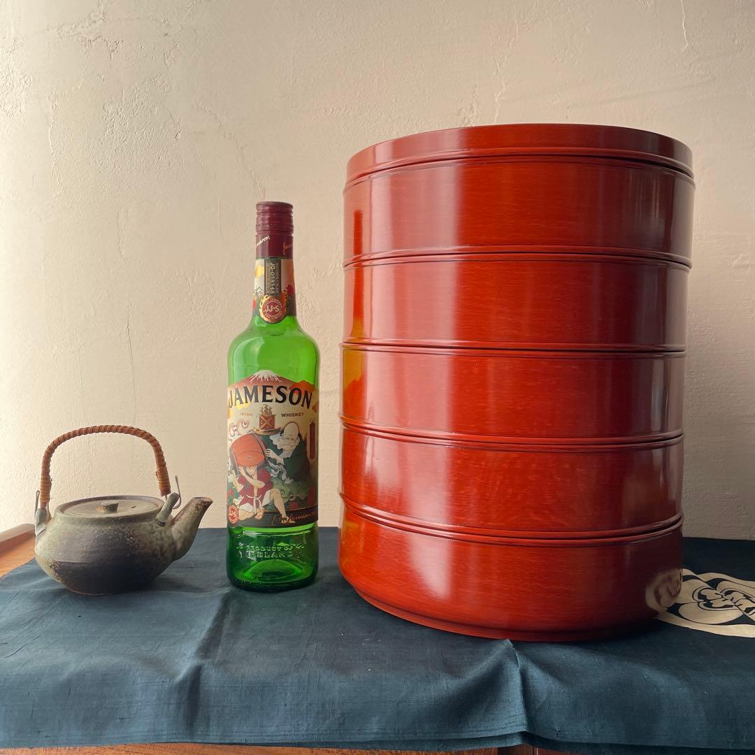 木製 漆器 丸型 重箱 5段重 朱塗り 四国塗 後藤塗 寿司桶