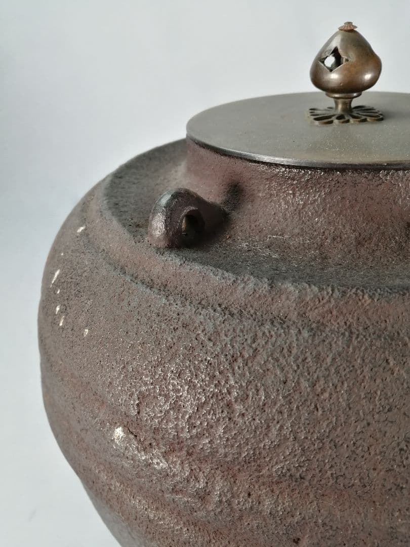 茶事具】釜師聲鉄 織部筋釜 茶釜 釜386