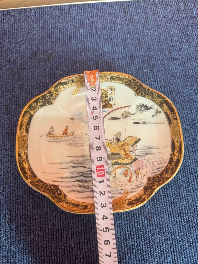 1819 明治時代九谷焼細密絵付人物山水図菱形皿5客時代物