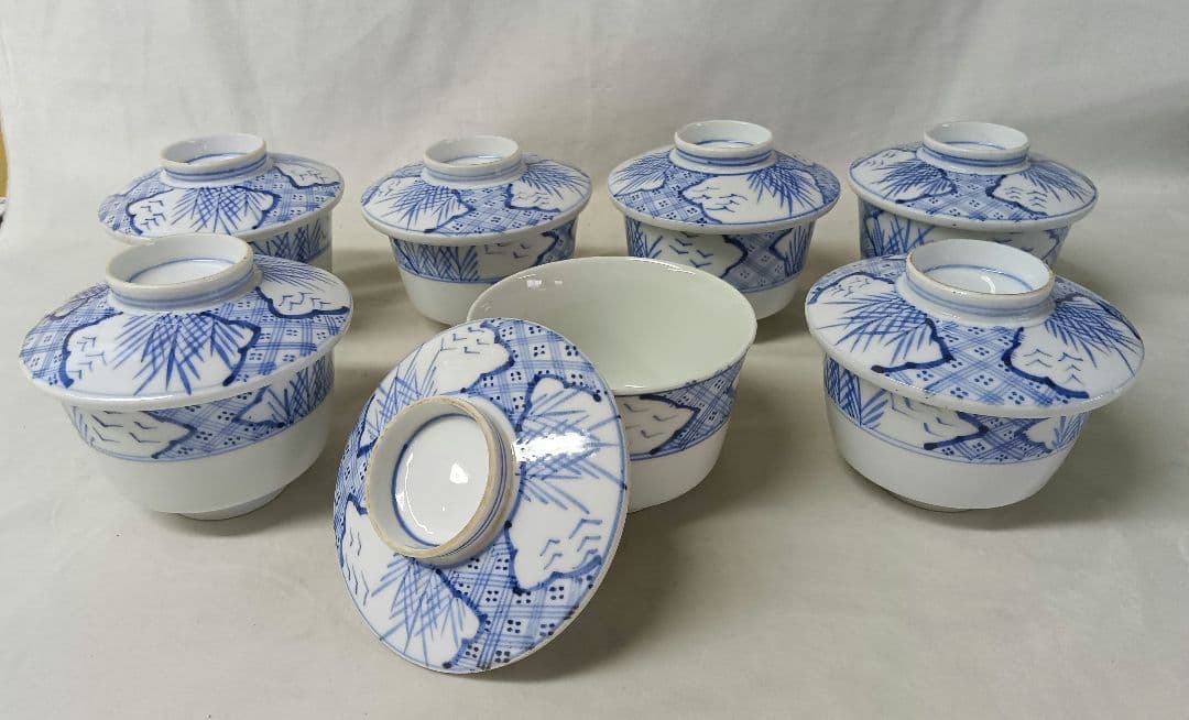 寉峰 蓋付飯椀 5客 茶碗蒸し器 7客 小丼 骨董品