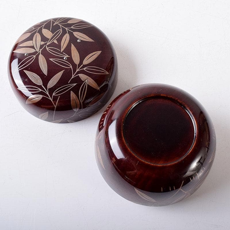 茶道具　山下泰園作　露笹蒔絵　白粉解香合　共箱　V　7732