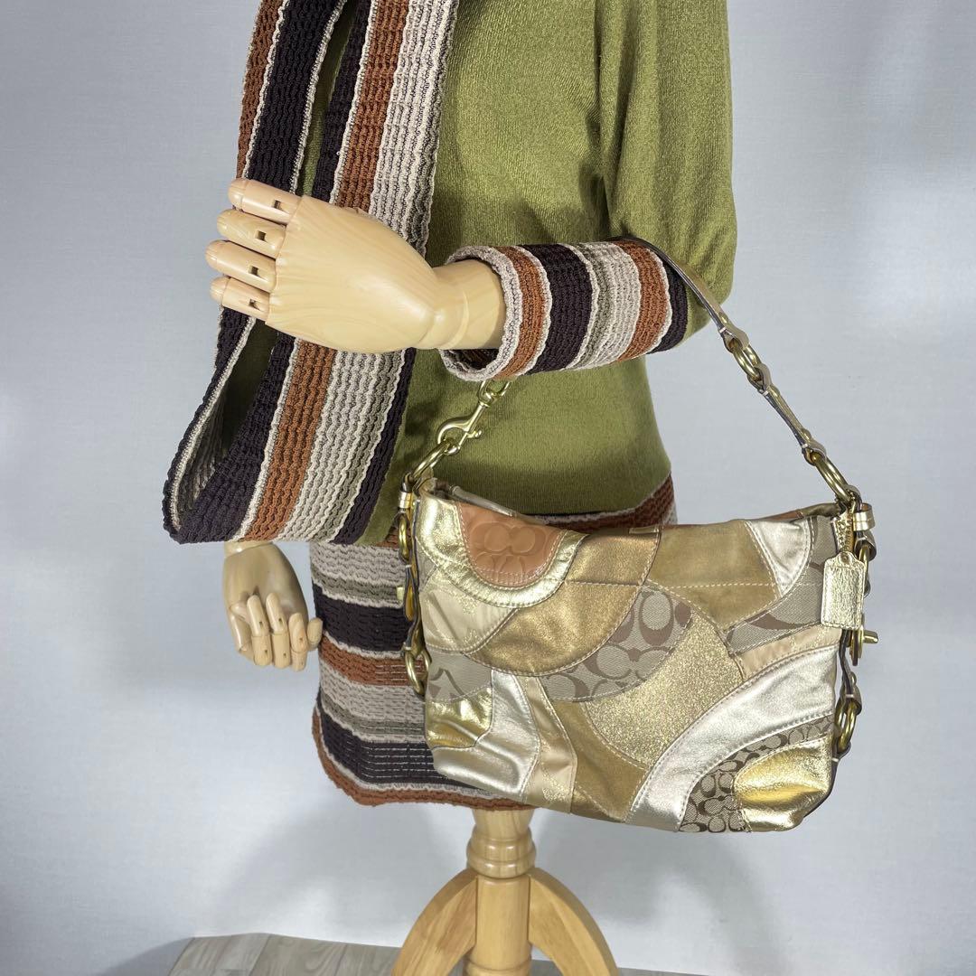 COACH コーチ　ゴールド系パッチワークショルダーバッグ　ワンショルダー