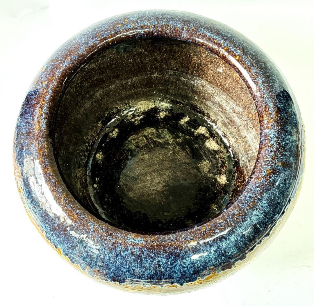 清時代 乾隆・嘉慶年間葛明祥造特注品 海鼠釉黄釉花鳥文火鉢