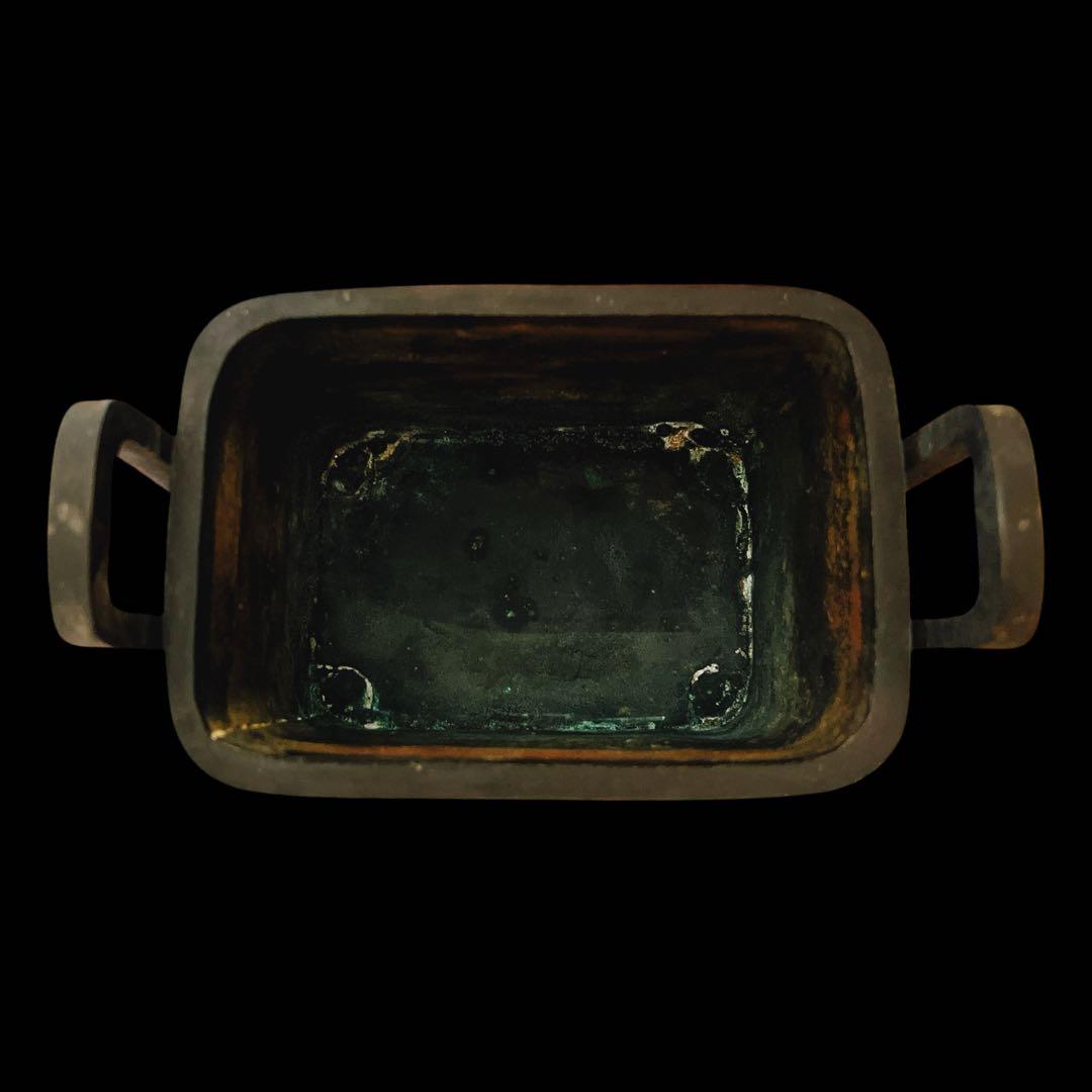 大日本文政年整珉 銅製 獅子摘み 耳付 香炉 香道具獅子 村田