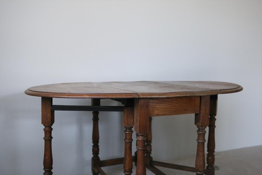 英国アンティーク木製ゲートレッグテーブル/ダイニング机バタフライ(83