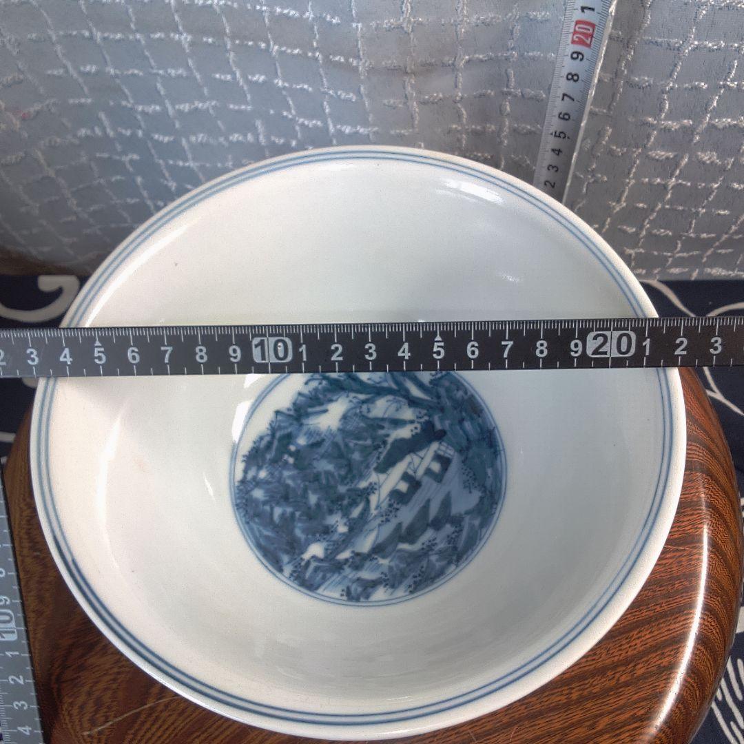 骨董２ 青い風景画の陶器ボウル