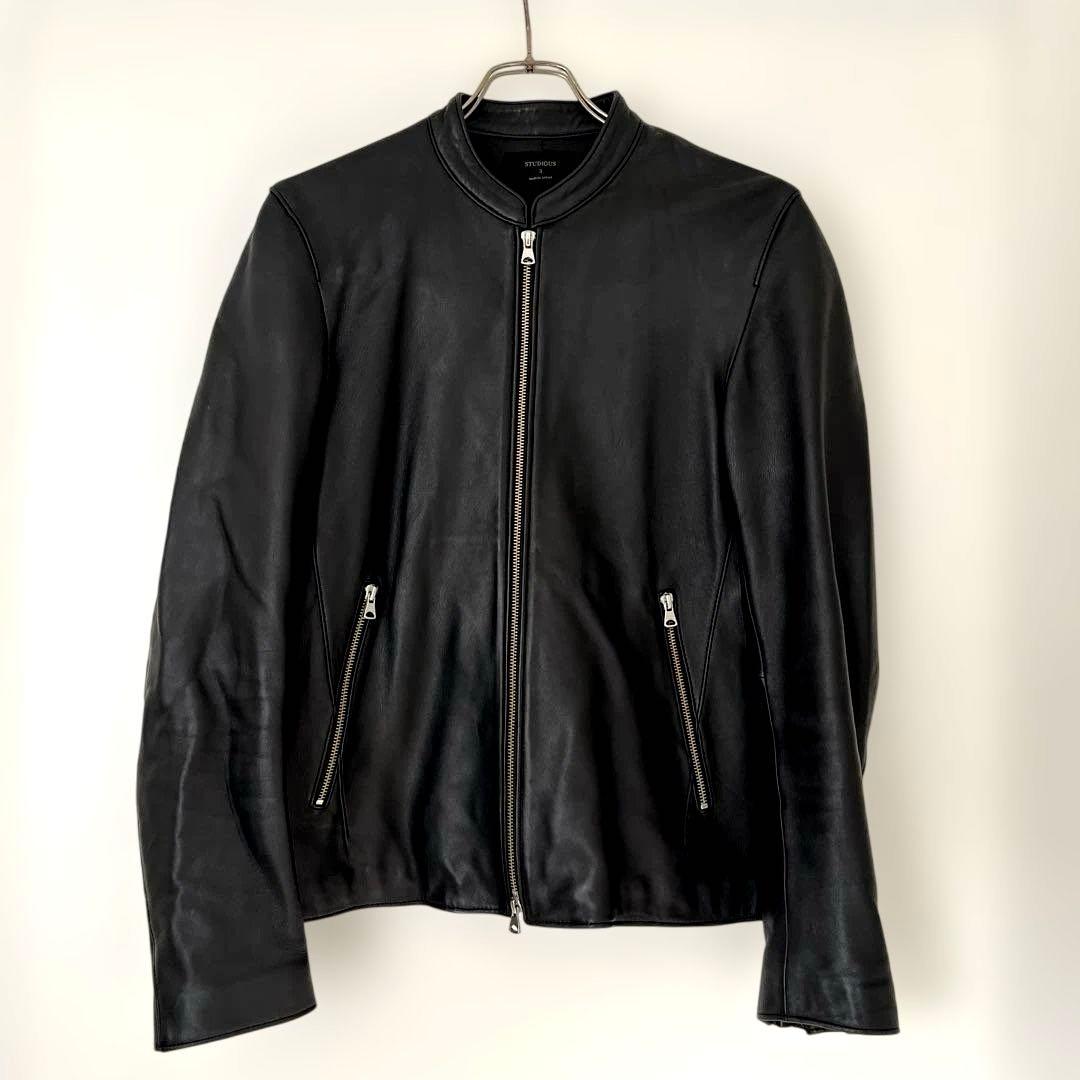 【極美品】ステュディオス ラムレザー シングル ライダース ジャケット L相当 ステュディオス STUDIOUS ラムレザー シングルライダース ジャケット
