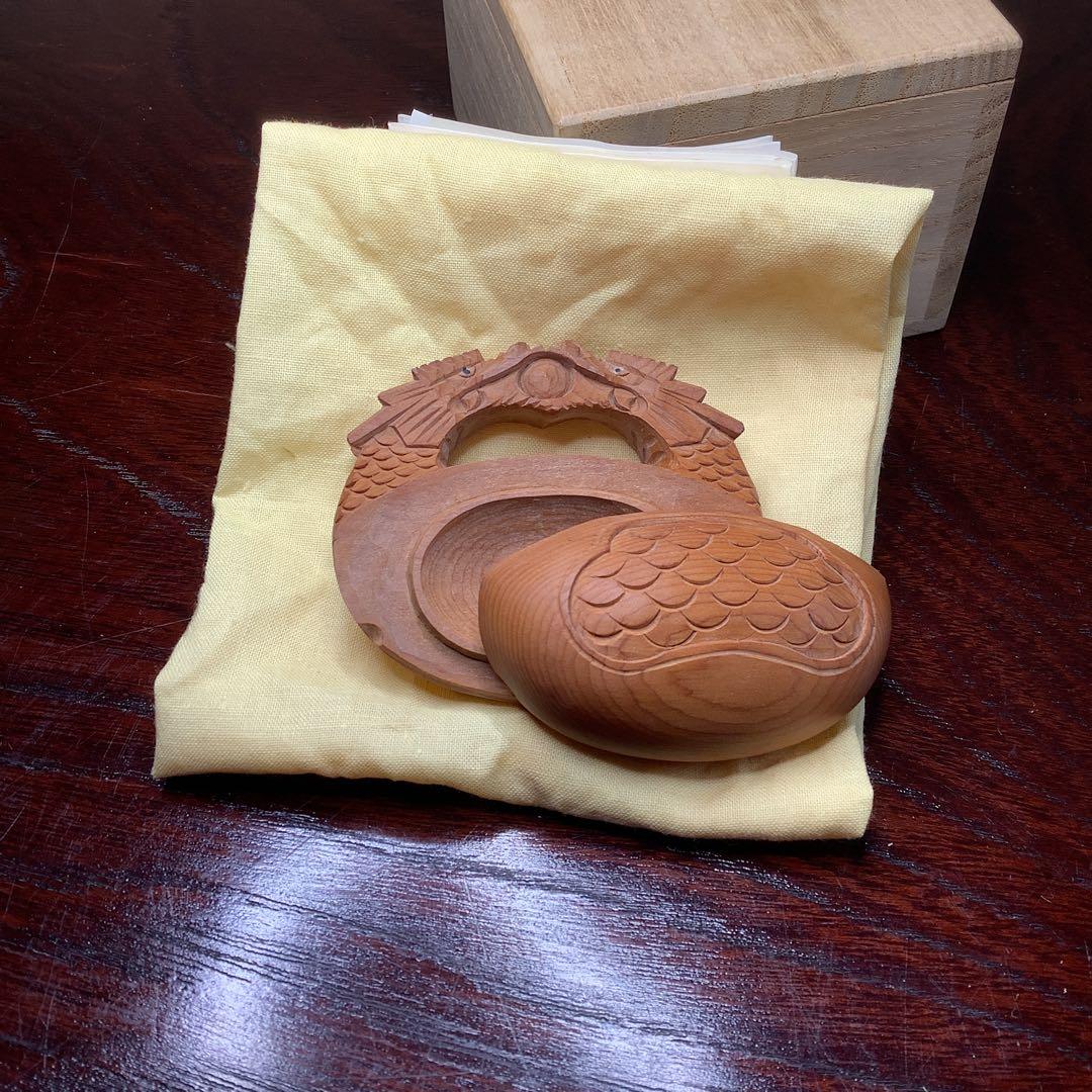 伝統工芸 香合 美品 大江 勝美 一位一刀彫 龍 木彫 茶道具 飛騨名工 香