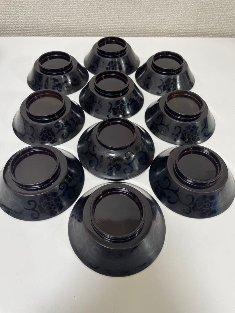 黒漆器 黒漆 内黒塗 漆器 吸物 懐石椀 煮物椀 10客 唐草