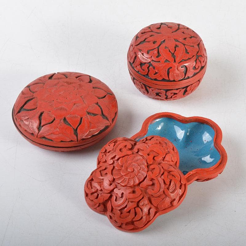 中国 剔紅 堆朱 内七宝など 香合 蓋物 3点まとめて V 4420