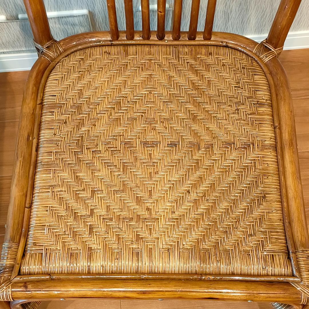 ビンテージラタン　ダイニングテーブルセット　ガラステーブル　椅子2脚付き