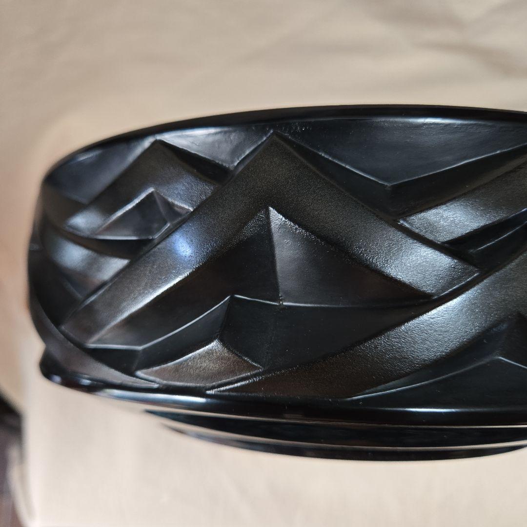 伝統工芸品 漆器 黒色彫刻模様の鎌倉彫 創作鉢 菓子器