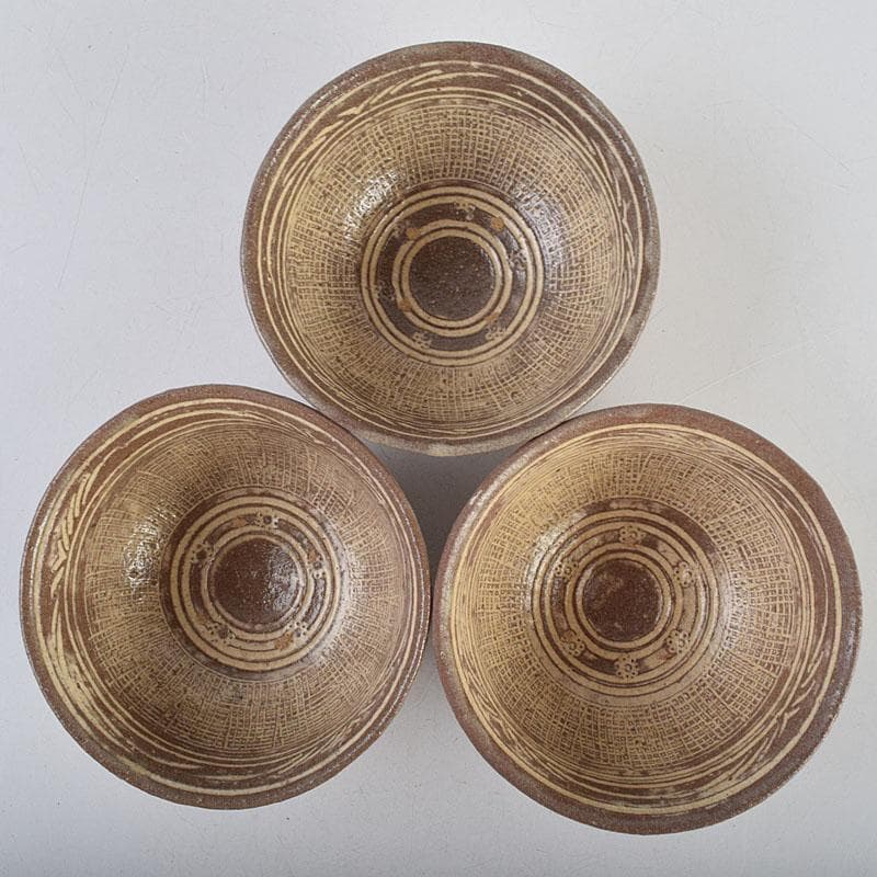 茶道具 河合瑞豊作 刷毛目 三島 数茶碗 十客 共箱 M R9383H