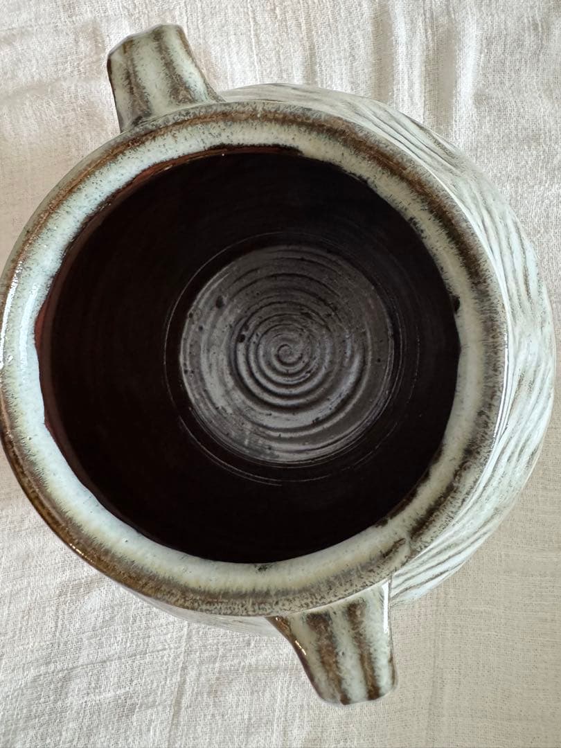 お値下げ　柴田雅章　丹波雅章　花瓶　糠釉紋押耳付壺　民芸