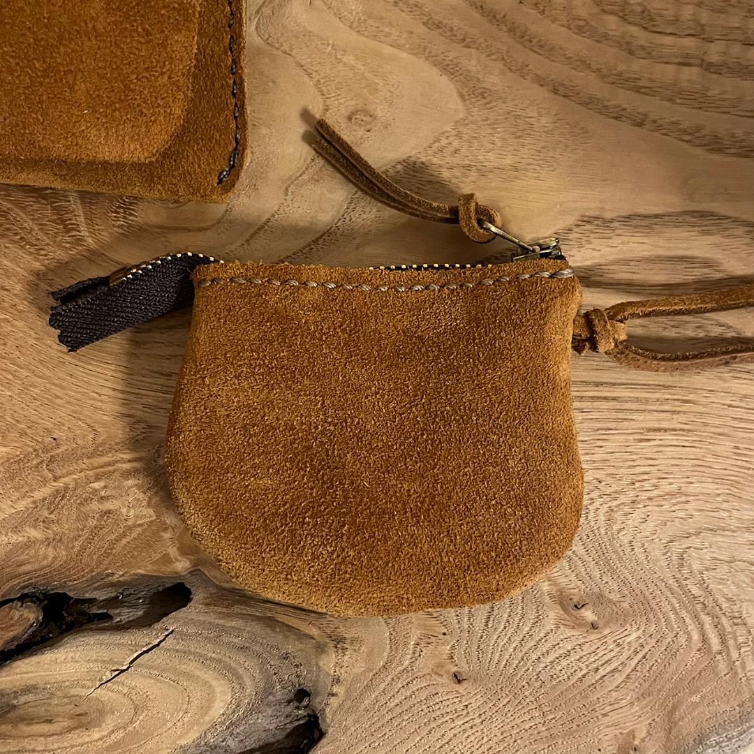 kudu革長財布 スエード ケース付き ２点セット キャメルカラー 一点物