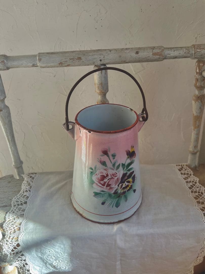 可憐♡アンティークホーロー JAPY ウェディング ピンク ミルクポット