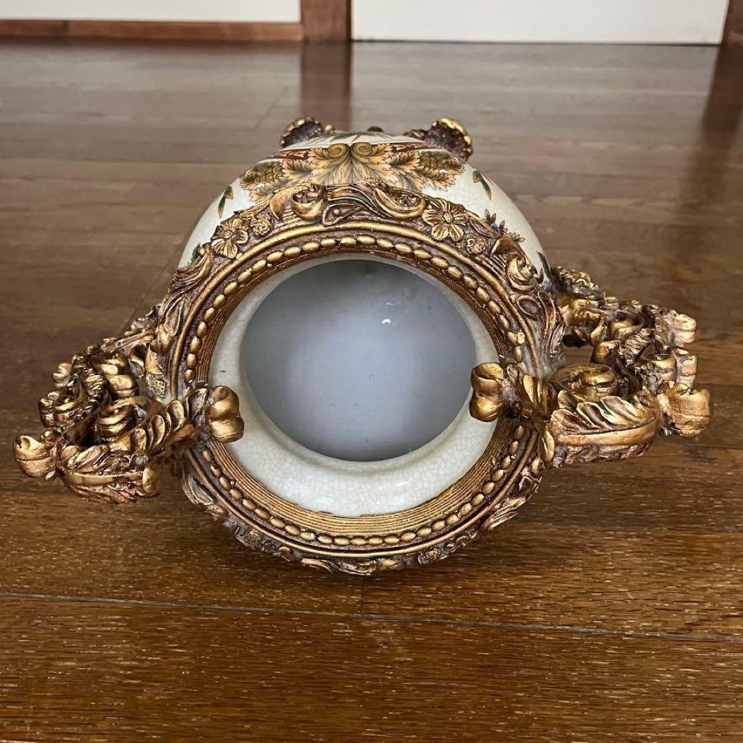 美品】ヴィクトリアンスタイル 花瓶 陶器製 レトロ品 花柄模様 重さ2.7