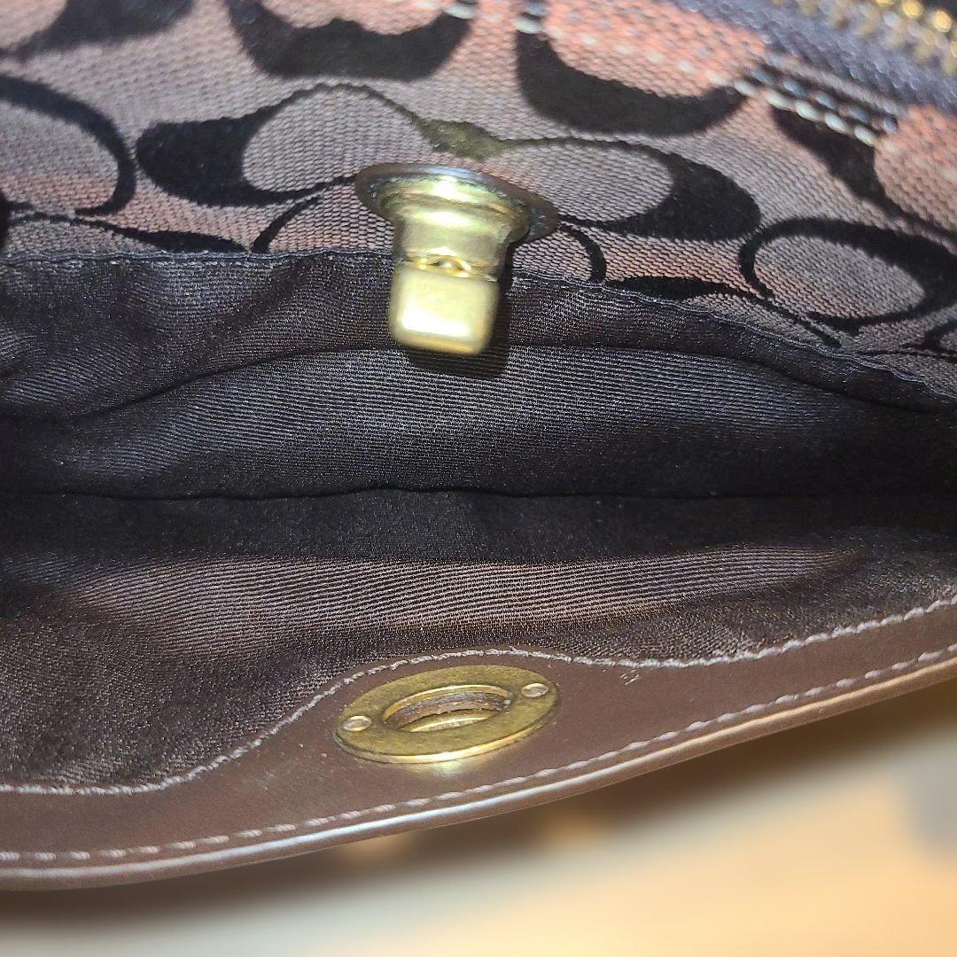 コーチ アクセサリーポーチ ワンショルダーバッグ シグネチャー ターンロック 茶