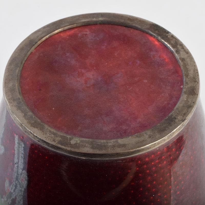 七宝焼 赤透釉 花文 花瓶 V 9018 美術品・アンティーク・コレクション