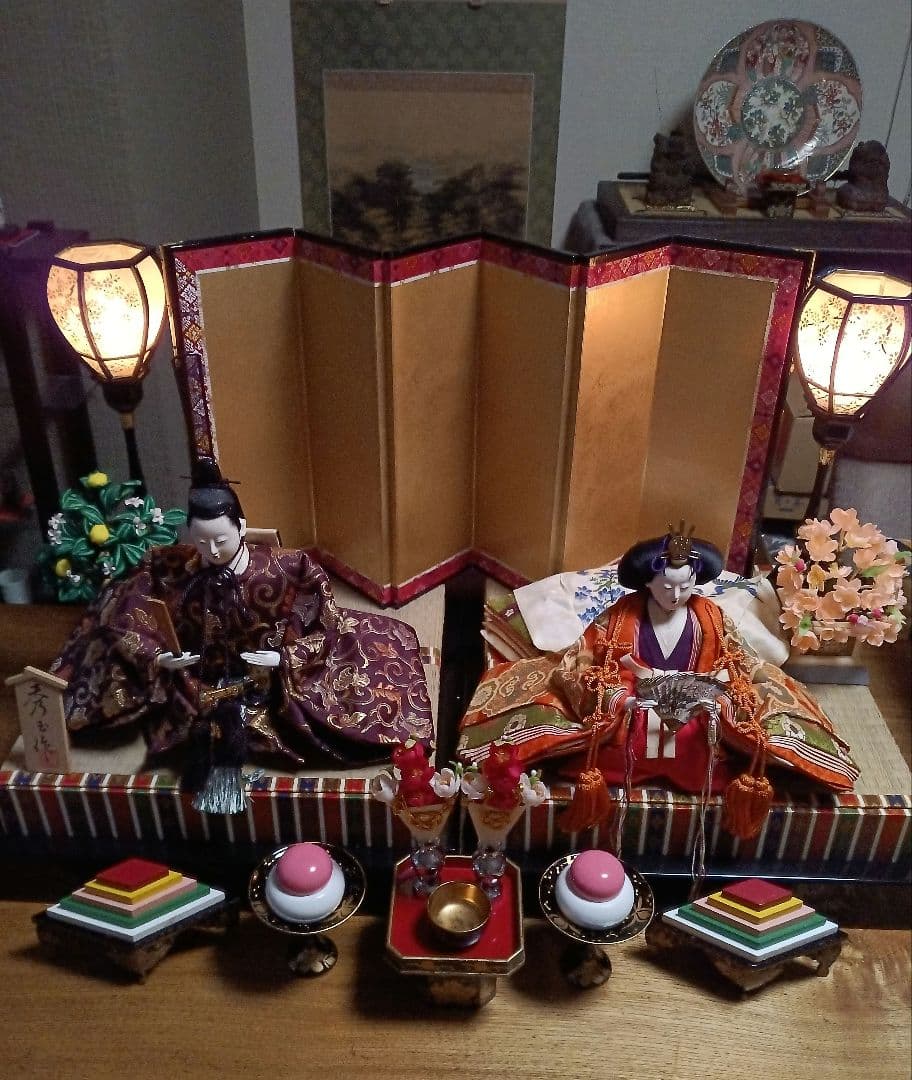 雛人形　親王飾り　内裏雛　秀玉作「7番」　装飾フルセット　骨董的価値お雛様