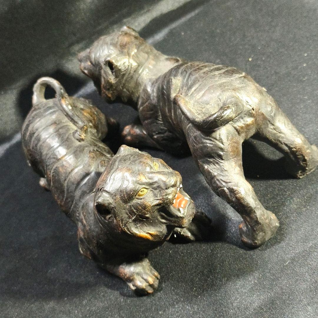 中国骨董 虎2頭 陶芸品 無銘時代物 古美術品 アンティーク コレクター