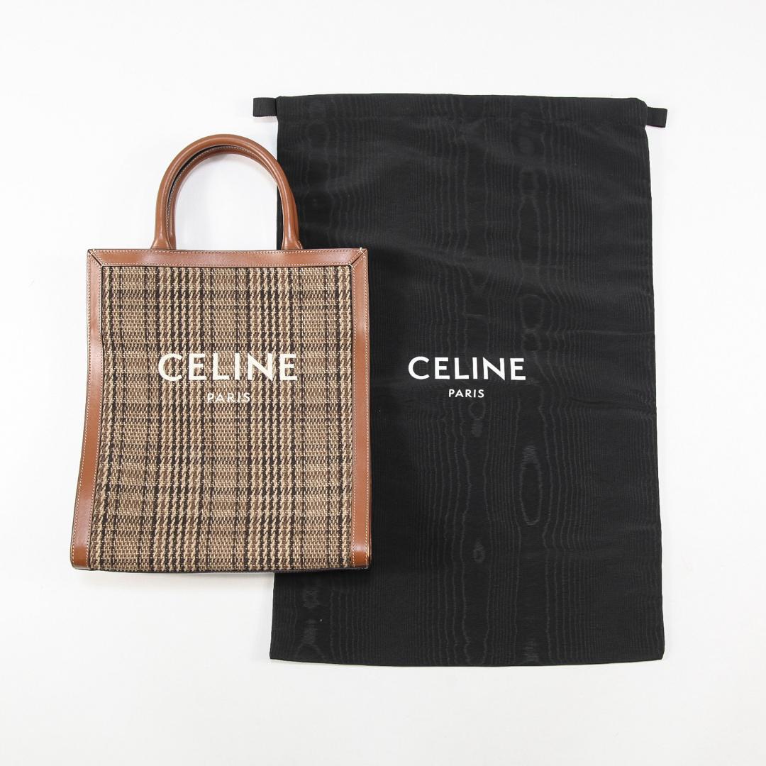 極美品 CELINE スモール バーティカル カバ / チェック ツイード ロゴ