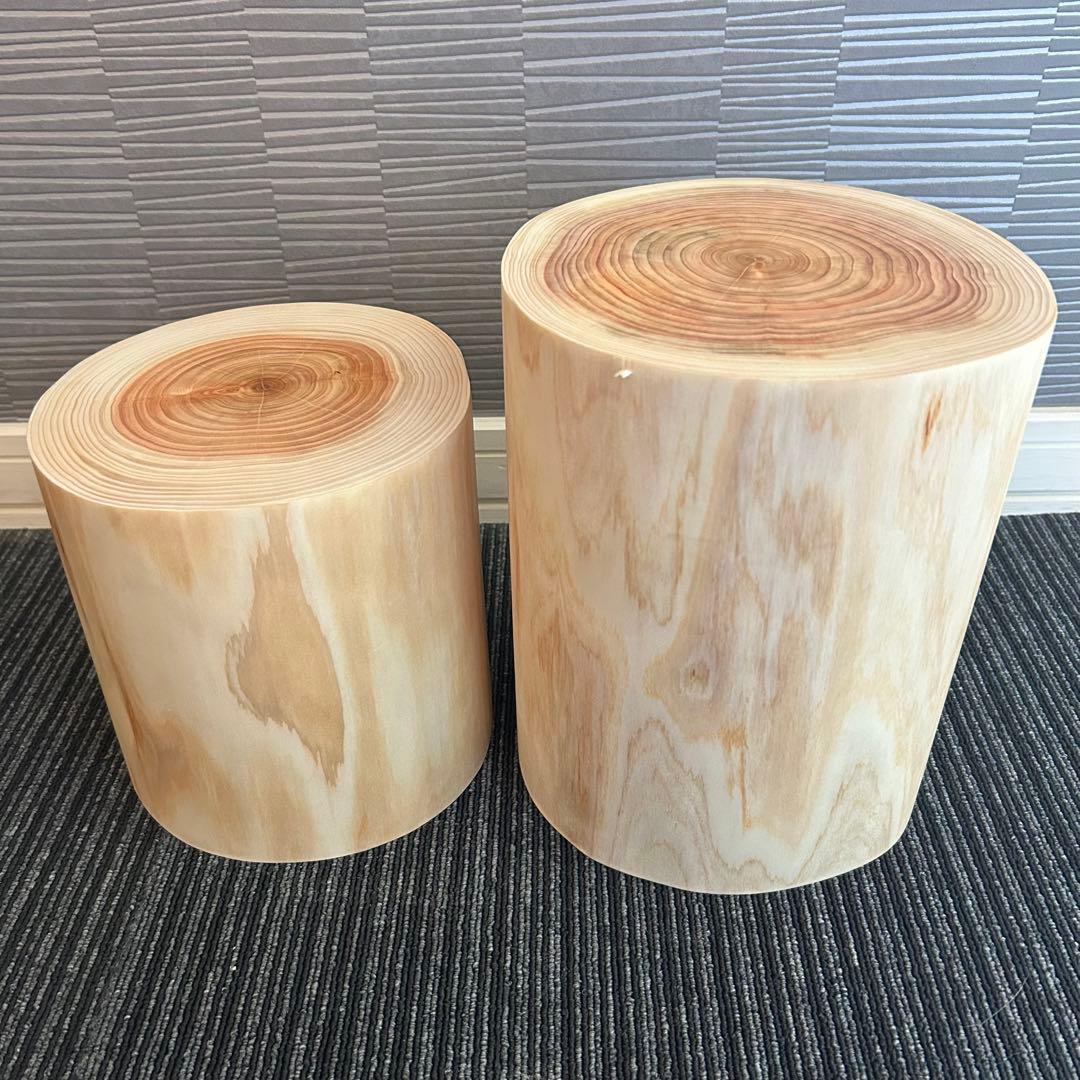 【3点セット】檜の丸太椅子 スツール 天然木 ディスプレイ台 生木No.018